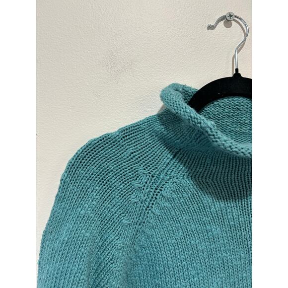 L.L.Bean Turquoise Cotton Knit Roll Neck Sweater-L - Picture 3 of 7